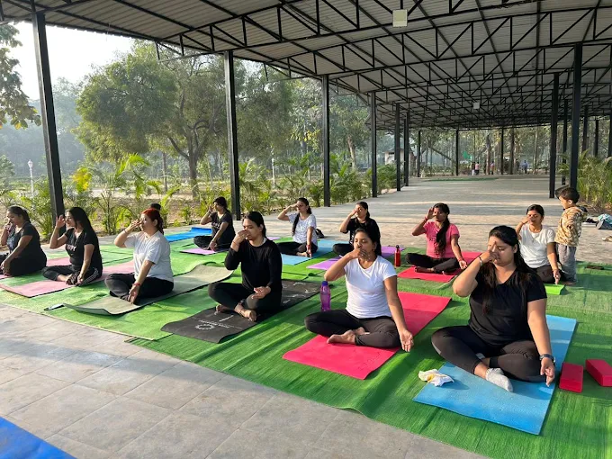 Student's in anulom vilom , on a Sunday Outdoor Yoga Session